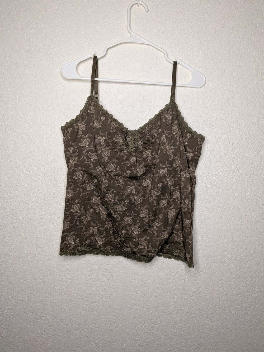 Faded Glory Camisole Size XL 16/18 Brown Floral Lace Stretch Tank Top